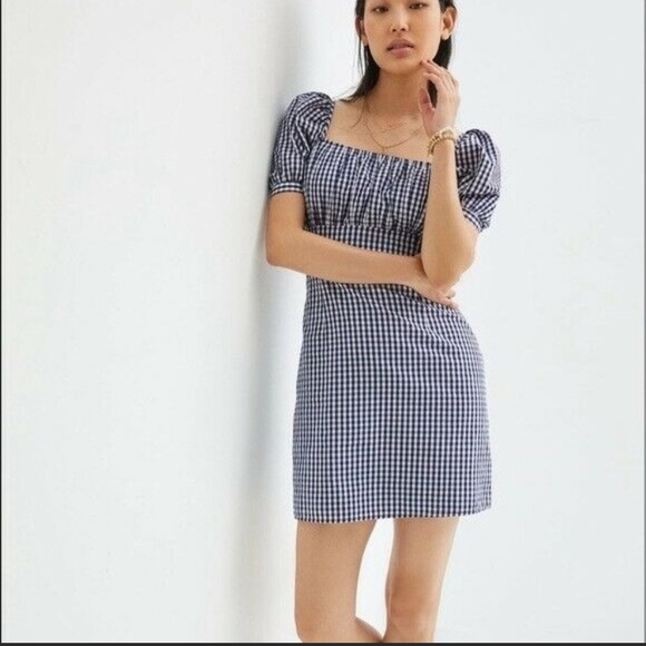 🌿|NWT| Anthropologie Gathered Puff-Sleeve Mini Dress - Picture 2 of 12